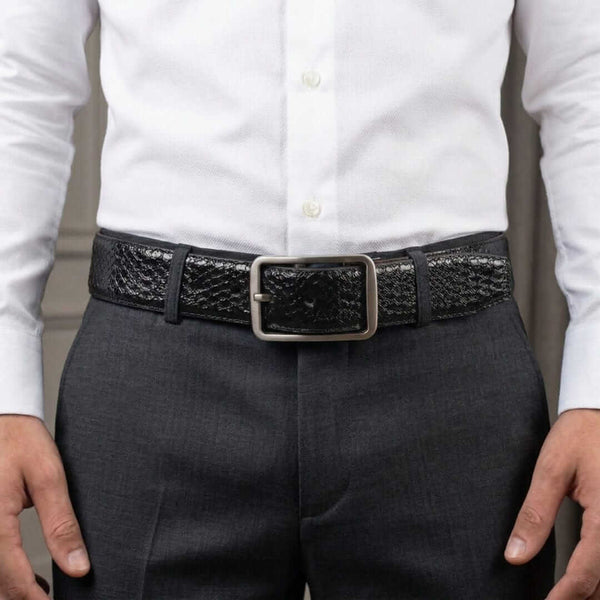 Mens 100% Genuine Leather Belt - WEXARO Woven Emboss (Black & Brown Reversible)