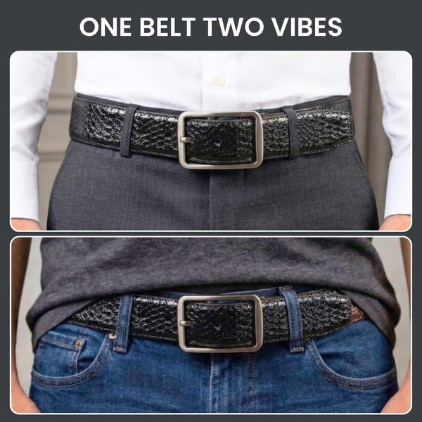 Mens 100% Genuine Leather Belt - WEXARO Woven Emboss (Black & Brown Reversible)