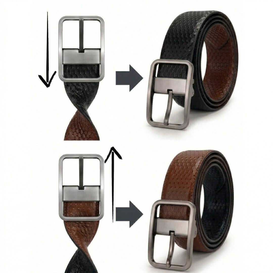 Mens 100% Genuine Leather Belt - WEXARO Woven Emboss (Black & Brown Reversible) — Leather Belts for Men | THE MEN THING