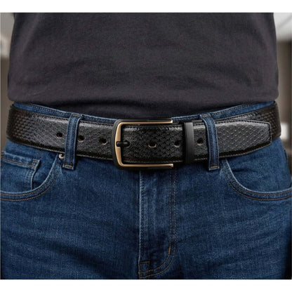 Mens 100% Genuine Leather Belt - WOVENLUX Woven Emboss Gold (Black & Brown Reversible) — Leather Belts for Men | THE MEN THING