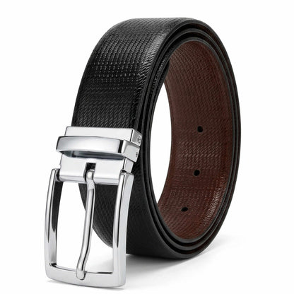 Mens 100% Genuine Leather Belt - ZELVOR Dot Grid Emboss (Black & Brown Reversible) — Leather Belts for Men | THE MEN THING