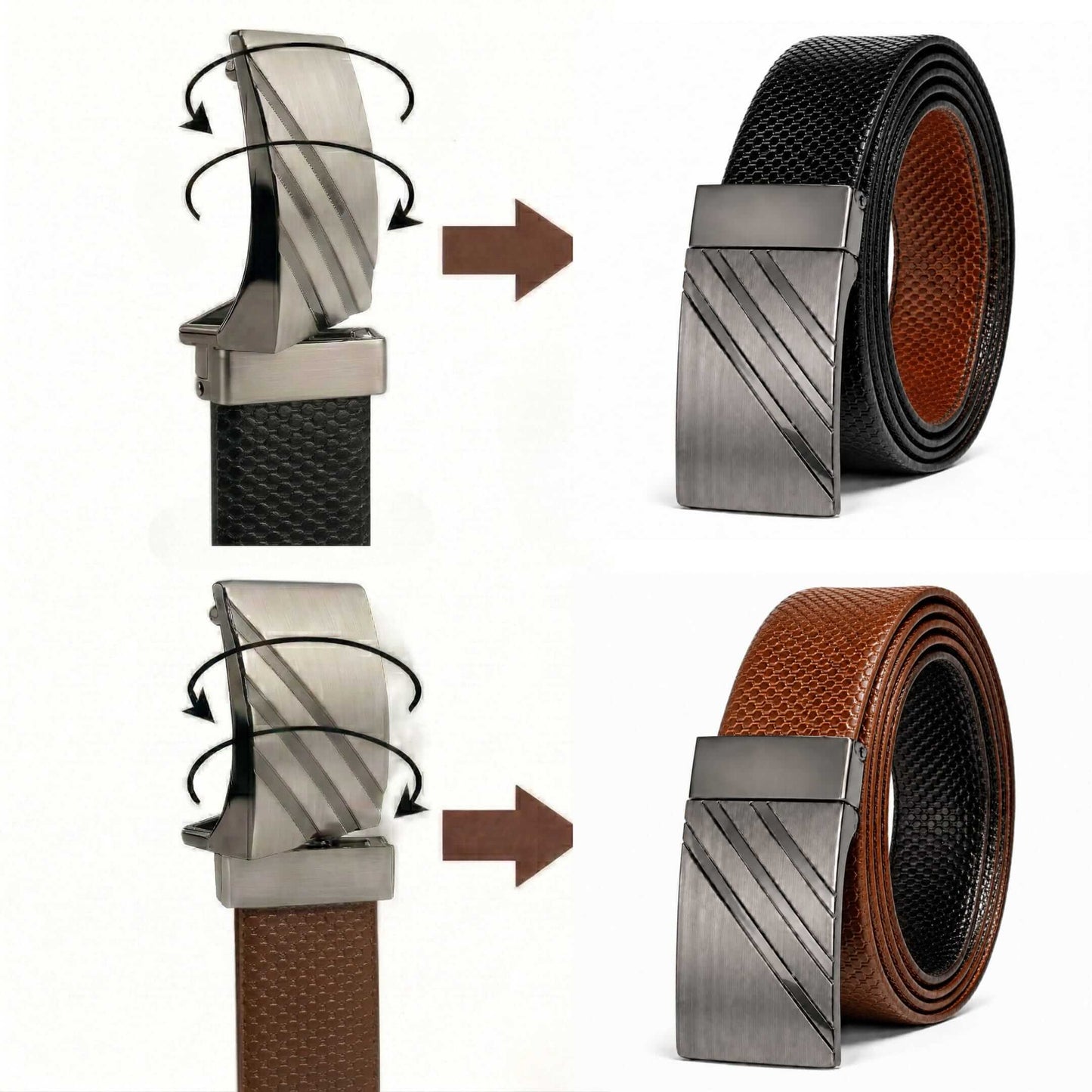 Mens Genuine Leather Belt | 2 in 1 Reversible (Black & Brown) (1 Pc.) - ZENTRIX - THE MEN THING