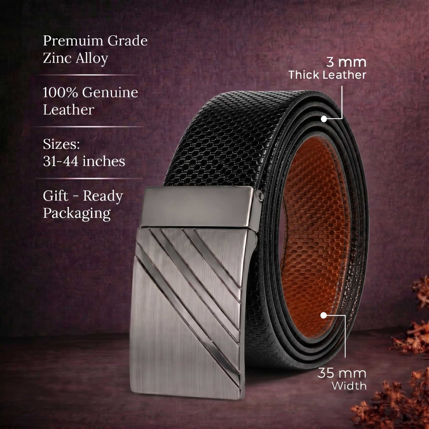 Mens Genuine Leather Belt | 2 in 1 Reversible (Black & Brown) (1 Pc.) - ZENTRIX - THE MEN THING