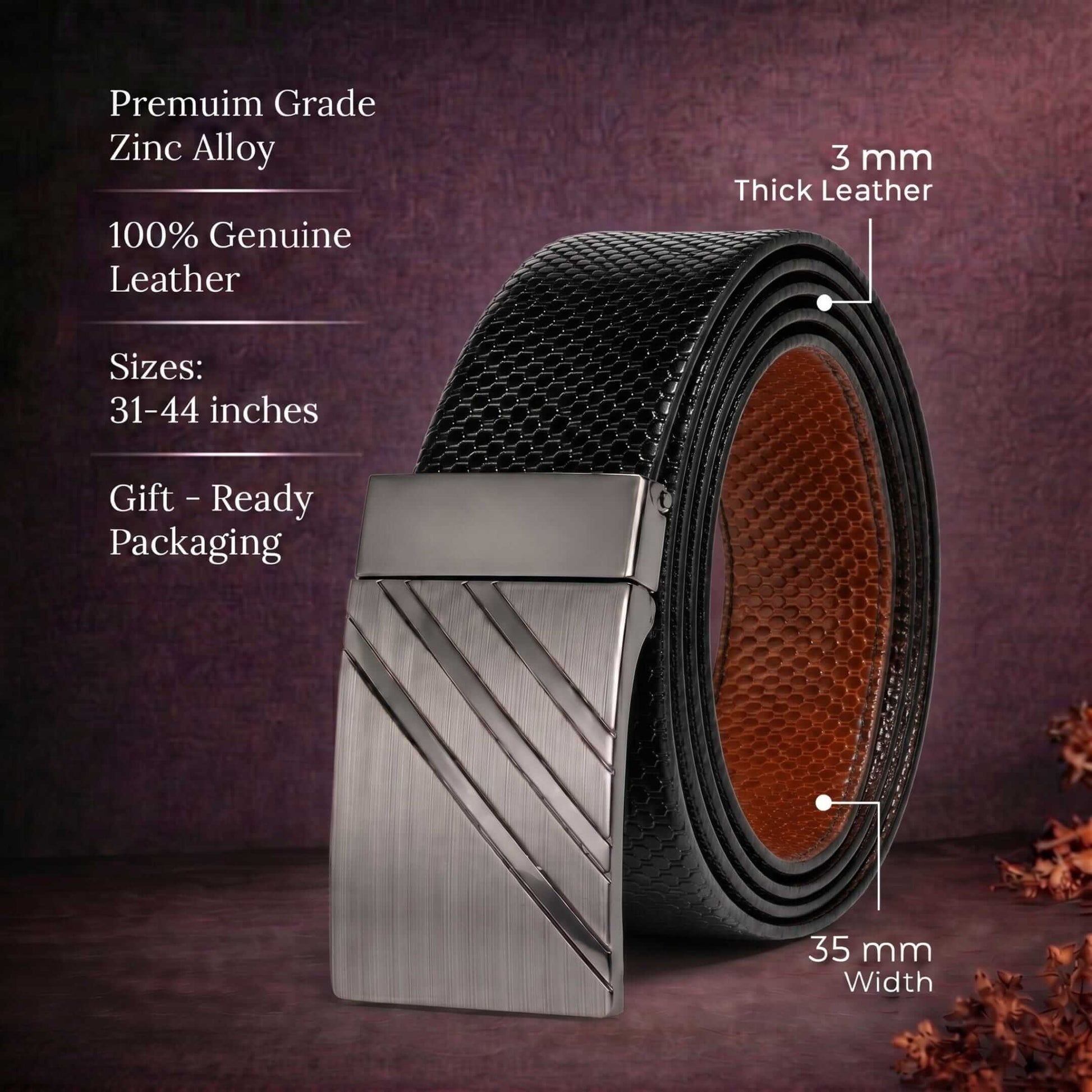 Mens Genuine Leather Belt | 2 in 1 Reversible (Black & Brown) (1 Pc.) - ZENTRIX - THE MEN THING