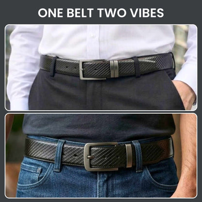 Mens 100% Genuine Leather Belt - ZORANO Diagonal Pinstripe (Black & Brown Reversible) — Leather Belts for Men | THE MEN THING
