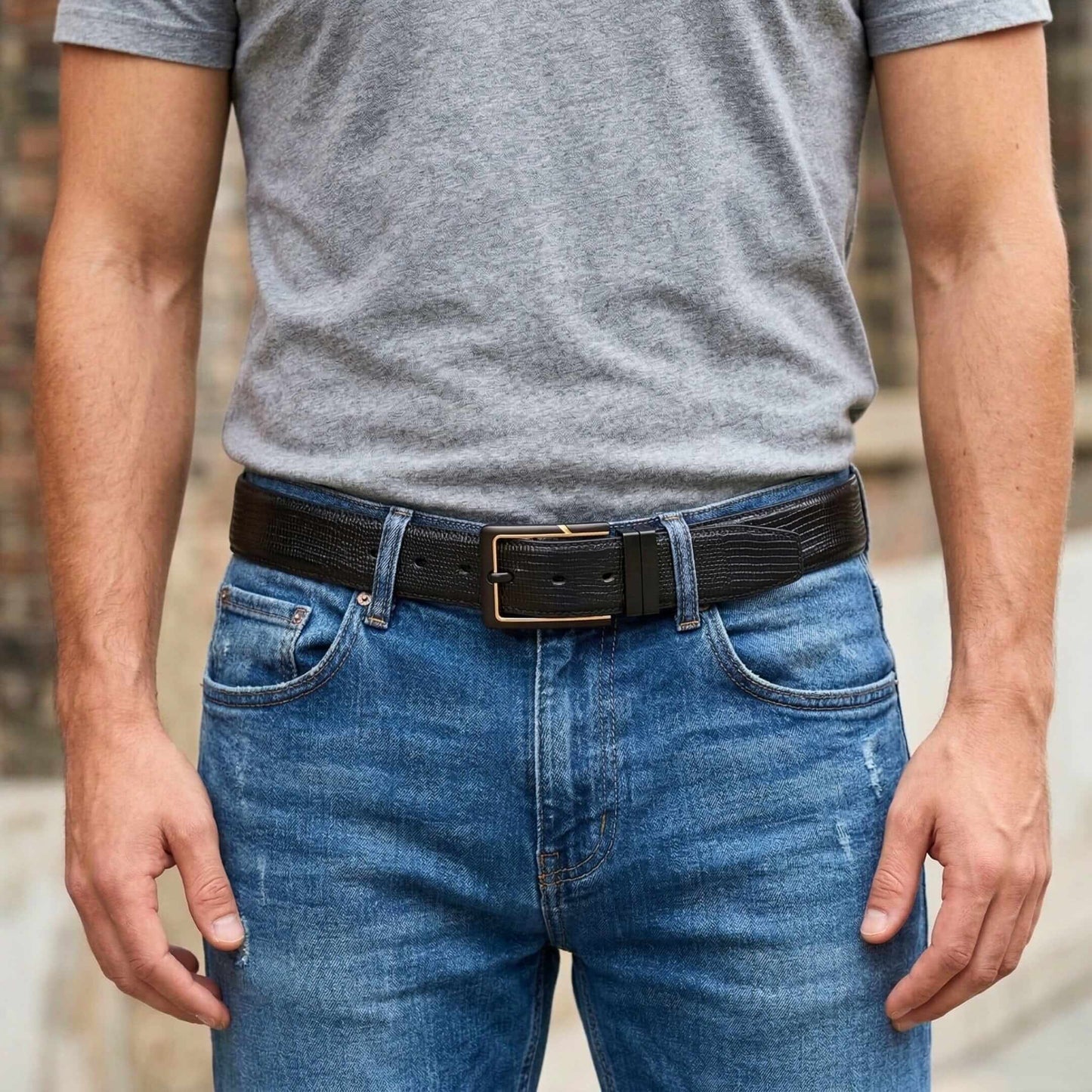 Mens 100% Genuine Leather Belt - ZYNARO Grid Weave Emboss (Black & Brown Reversible) — Leather Belts for Men | THE MEN THING