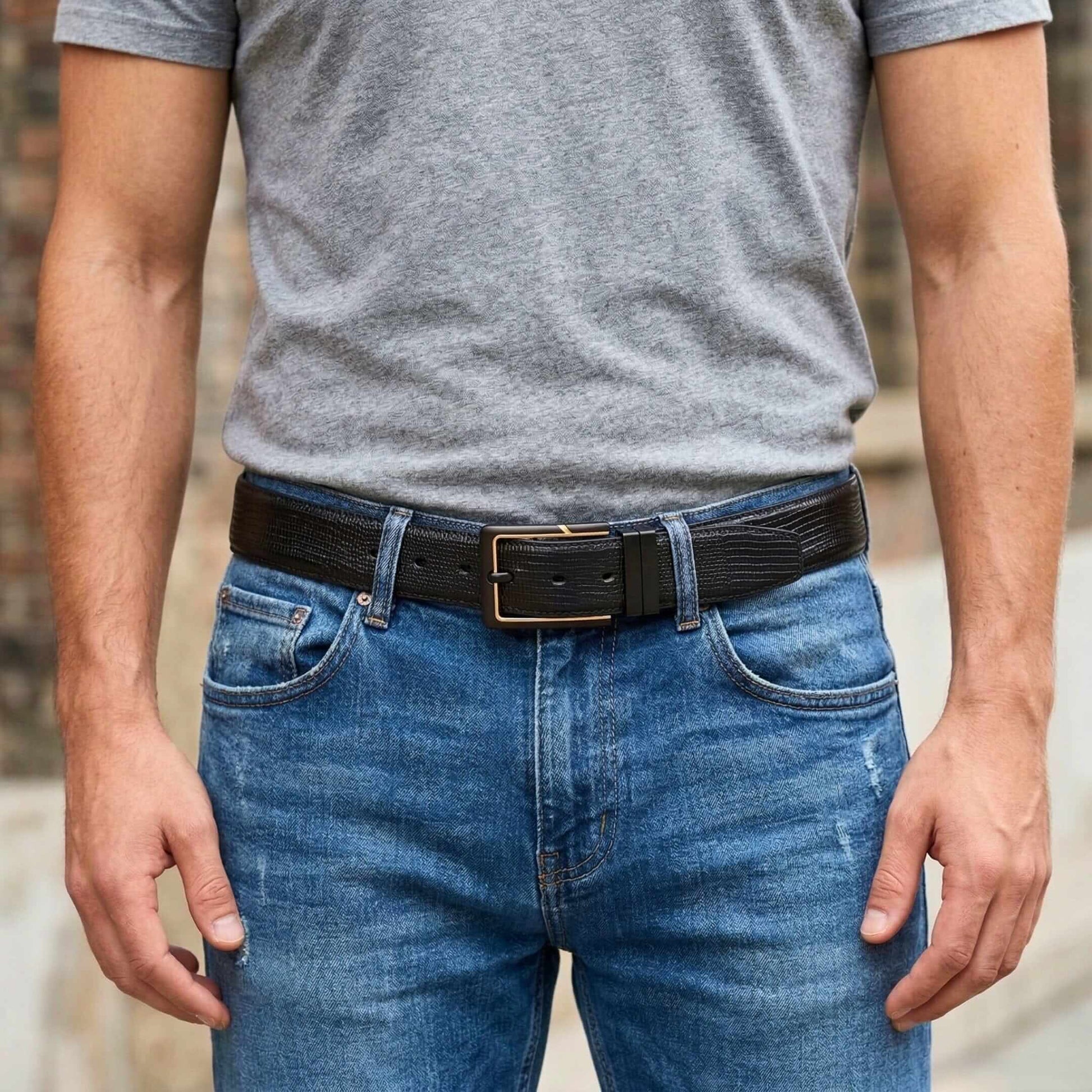 Mens 100% Genuine Leather Belt - ZYNARO Grid Weave Emboss (Black & Brown Reversible) — Leather Belts for Men | THE MEN THING