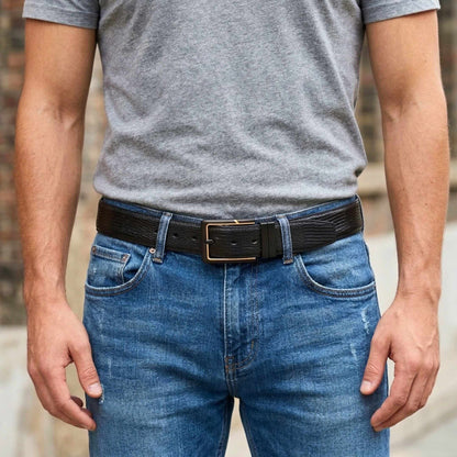 Mens 100% Genuine Leather Belt - ZYNARO Grid Weave Emboss (Black & Brown Reversible) — Leather Belts for Men | THE MEN THING