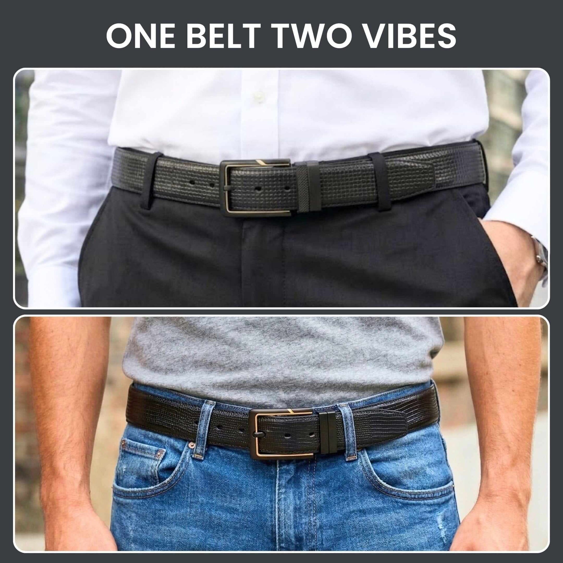 Mens 100% Genuine Leather Belt - ZYNARO Grid Weave Emboss (Black & Brown Reversible) — Leather Belts for Men | THE MEN THING