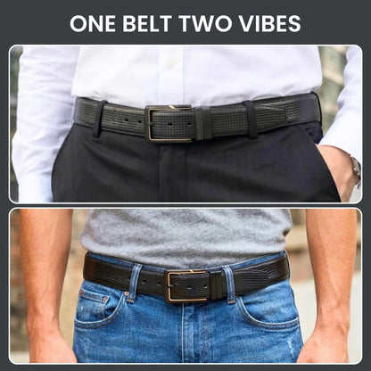 Mens 100% Genuine Leather Belt - ZYNARO Grid Weave Emboss (Black & Brown Reversible) — Leather Belts for Men | THE MEN THING