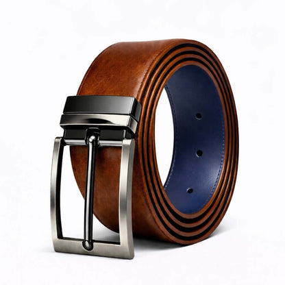 Mens 100% Genuine Leather Belt - AURION Smooth Navy Finish (Brown & BLUE Reversible) — Leather Belts for Men | THE MEN THING