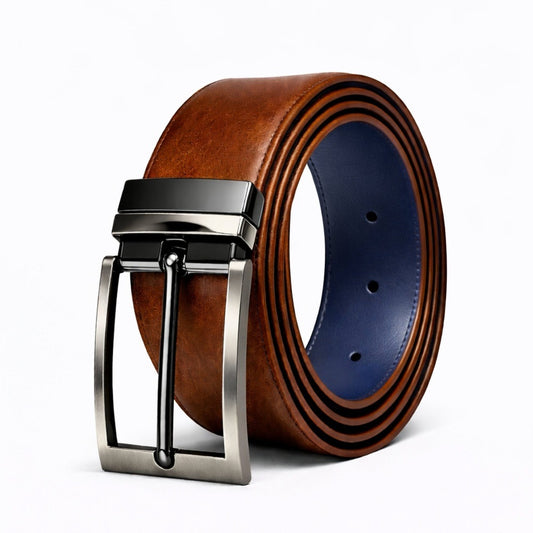 Mens Genuine Leather Belt | 2 in 1 Reversible (Brown & BLUE) (1 Pc.) - AURION - THE MEN THING