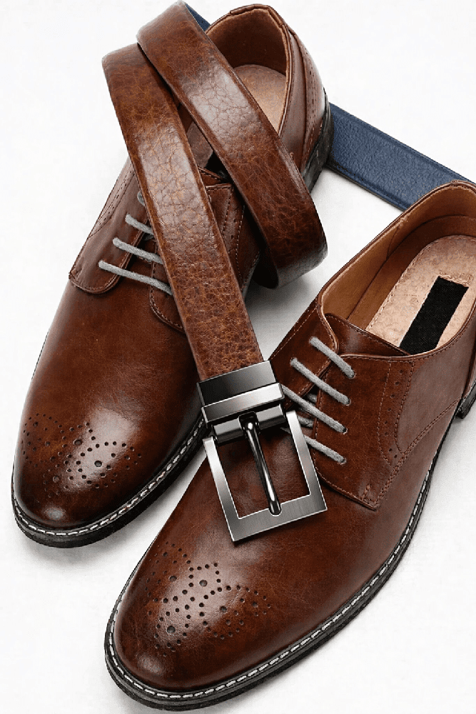 Mens 100% Genuine Leather Belt - AURION Smooth Navy Finish (Brown & BLUE Reversible) — Leather Belts for Men | THE MEN THING