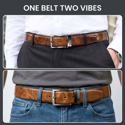 Mens 100% Genuine Leather Belt - AURION Smooth Navy Finish (Brown & BLUE Reversible) — Leather Belts for Men | THE MEN THING