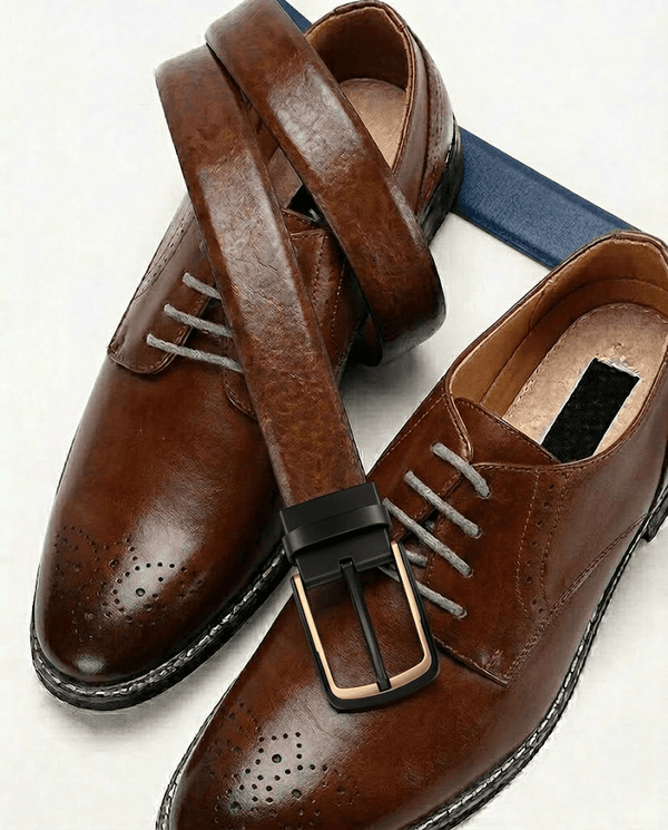 Mens 100% Genuine Leather Belt - AURONOX Smooth Navy Gold (Brown & BLUE Reversible)