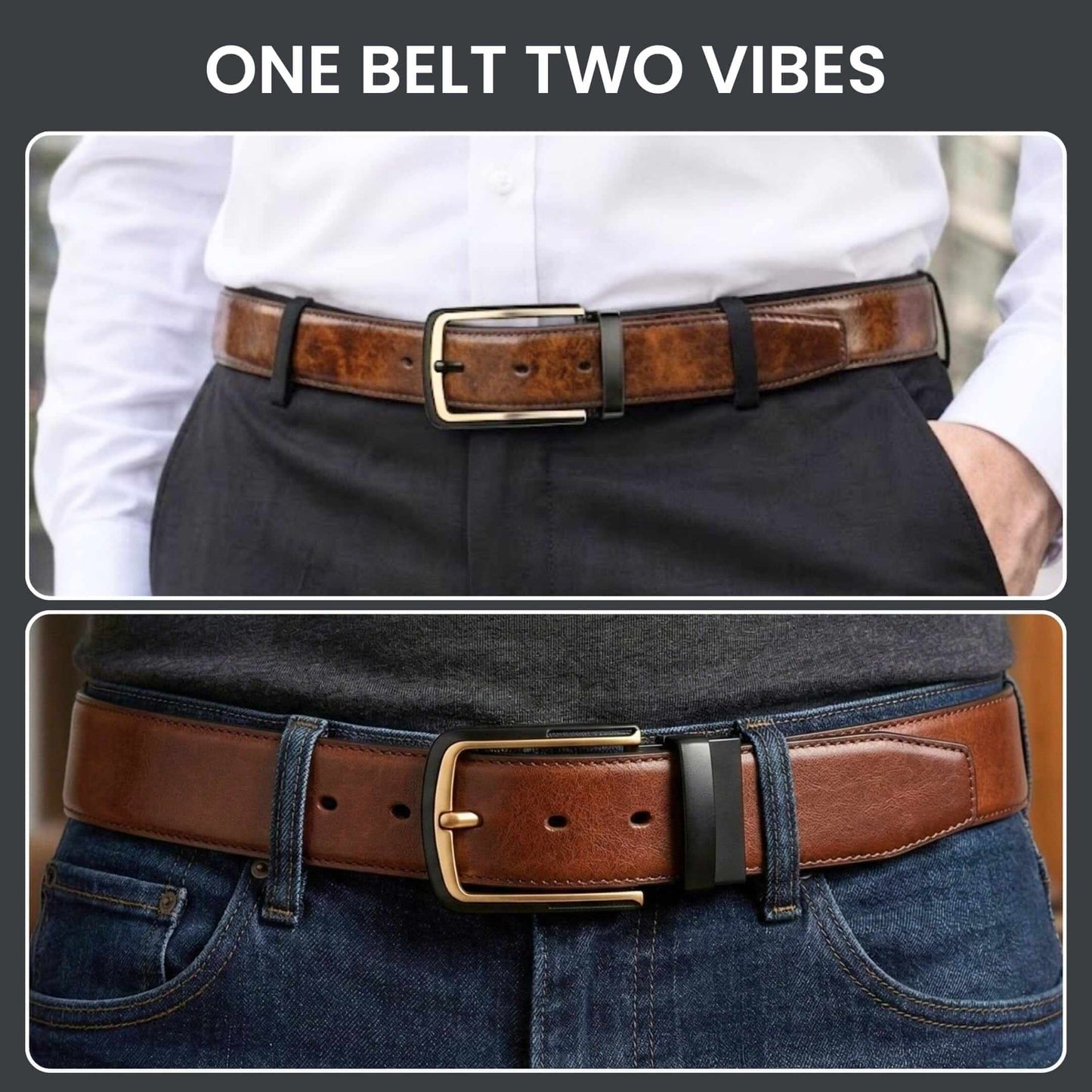 Mens 100% Genuine Leather Belt - AURONOX Smooth Navy Gold (Brown & BLUE Reversible) — Leather Belts for Men | THE MEN THING