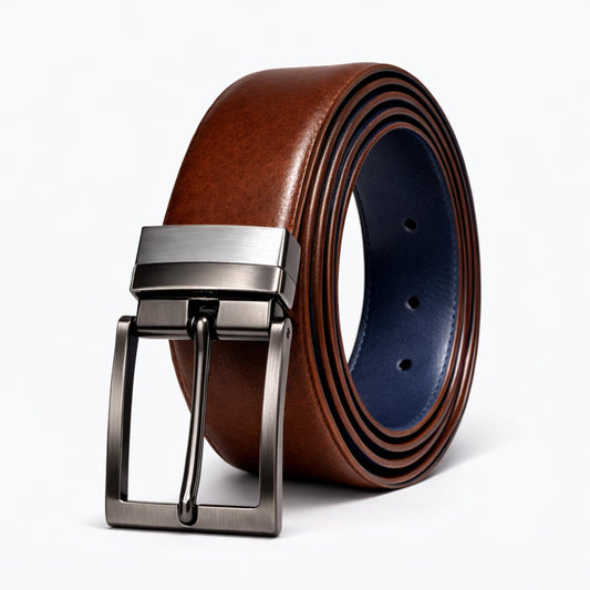 Mens Genuine Leather Belt | 2 in 1 Reversible (Brown & BLUE) (1 Pc.) - BRAVEX - THE MEN THING