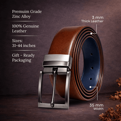 Mens Genuine Leather Belt | 2 in 1 Reversible (Brown & BLUE) (1 Pc.) - BRAVEX - THE MEN THING