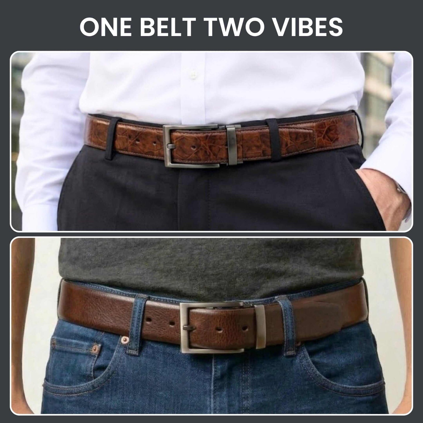 Mens Genuine Leather Belt | 2 in 1 Reversible (Brown & BLUE) (1 Pc.) - BRAVEX - THE MEN THING