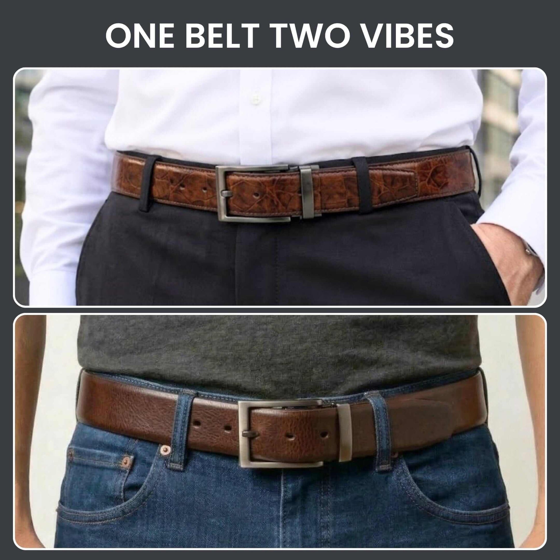 Mens Genuine Leather Belt | 2 in 1 Reversible (Brown & BLUE) (1 Pc.) - BRAVEX - THE MEN THING