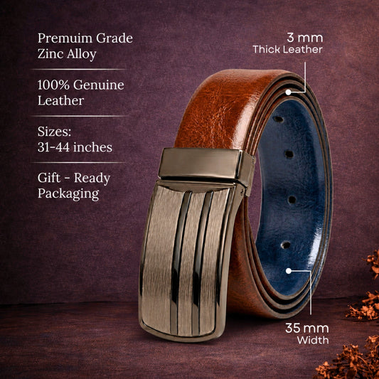 Mens Genuine Leather Belt | 2 in 1 Reversible (Brown & BLUE) (1 Pc.) - DUALOCEAN - THE MEN THING