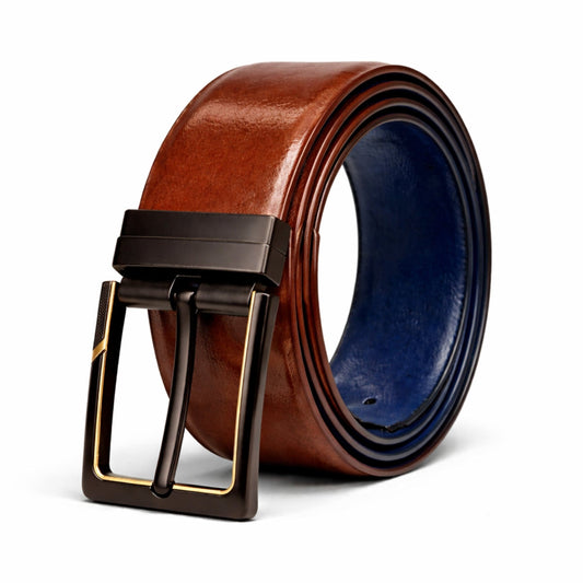 Mens Genuine Leather Belt | 2 in 1 Reversible (Brown & BLUE) (1 Pc.) - NAVARO - THE MEN THING