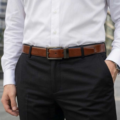 Mens 100% Genuine Leather Belt - NAVARO Smooth Navy Finish (Brown & BLUE Reversible) — Leather Belts for Men | THE MEN THING
