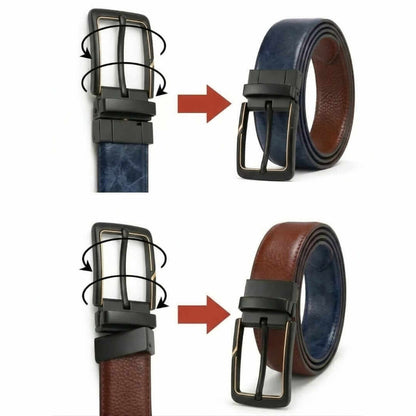 Mens 100% Genuine Leather Belt - NAVARO Smooth Navy Finish (Brown & BLUE Reversible) — Leather Belts for Men | THE MEN THING