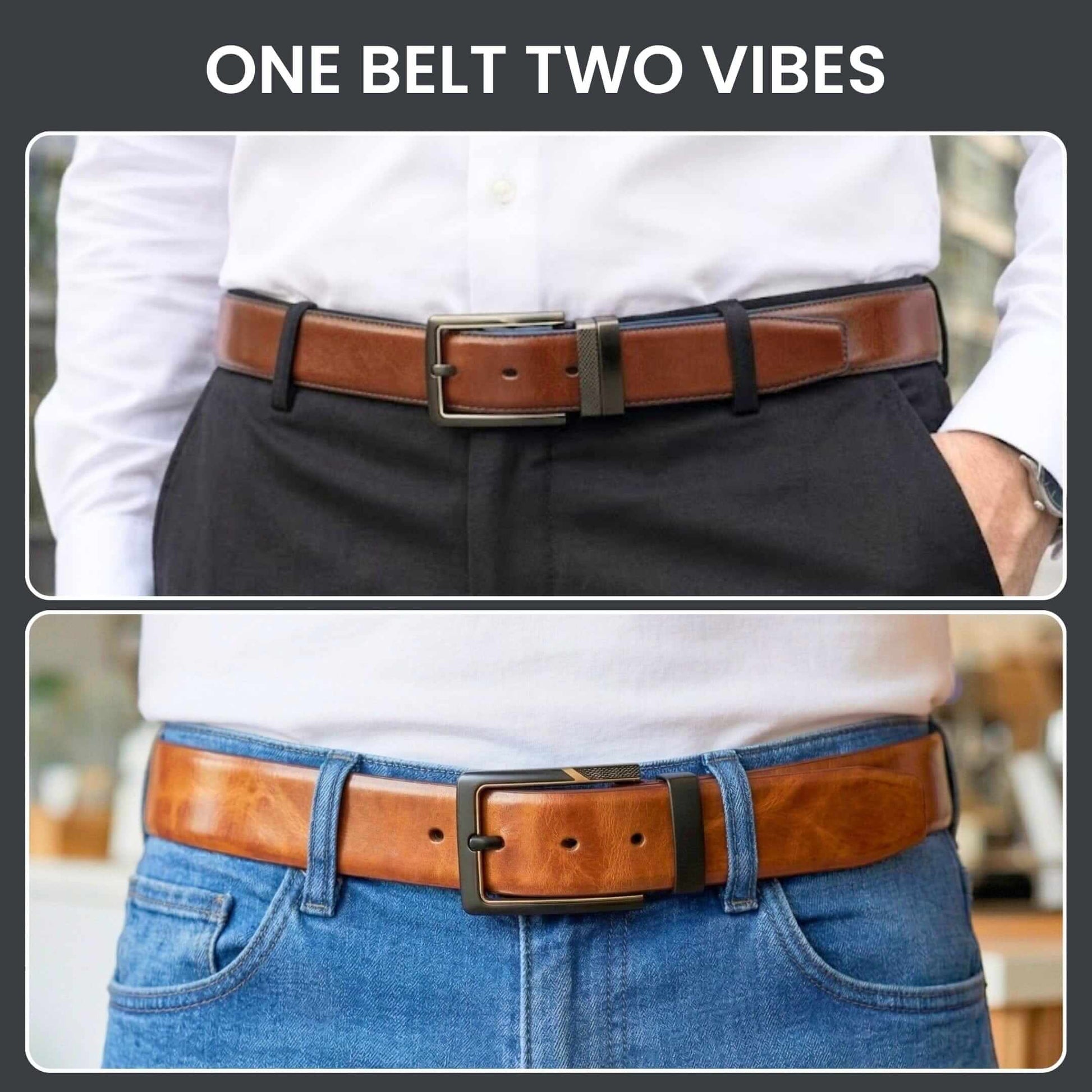 Mens 100% Genuine Leather Belt - NAVARO Smooth Navy Finish (Brown & BLUE Reversible) — Leather Belts for Men | THE MEN THING