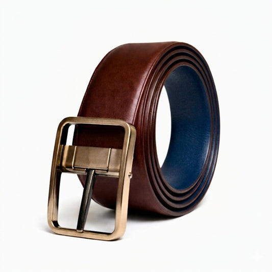 Mens Genuine Leather Belt | 2 in 1 Reversible (Brown & BLUE) (1 Pc.) - NAVYTAN - THE MEN THING