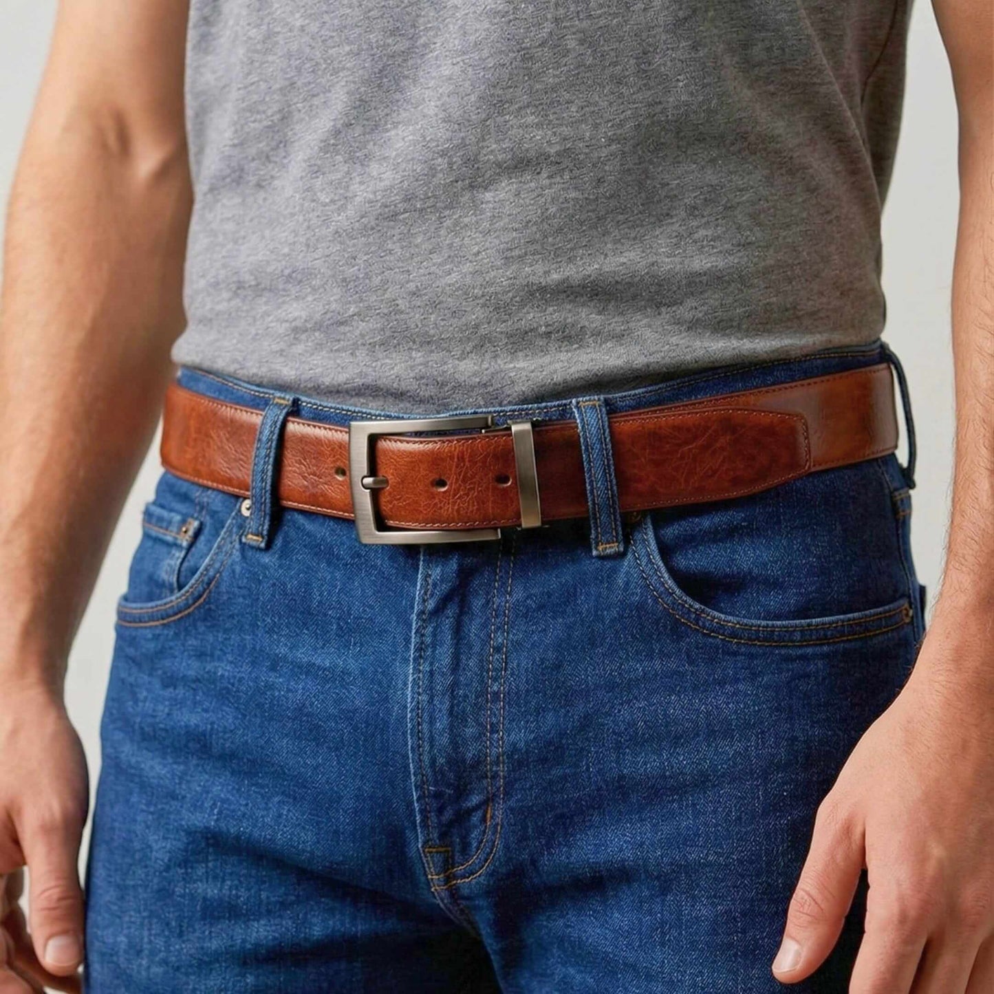 Mens 100% Genuine Leather Belt - NEXORO Glossy Navy Finish (Brown & BLUE Reversible) — Leather Belts for Men | THE MEN THING