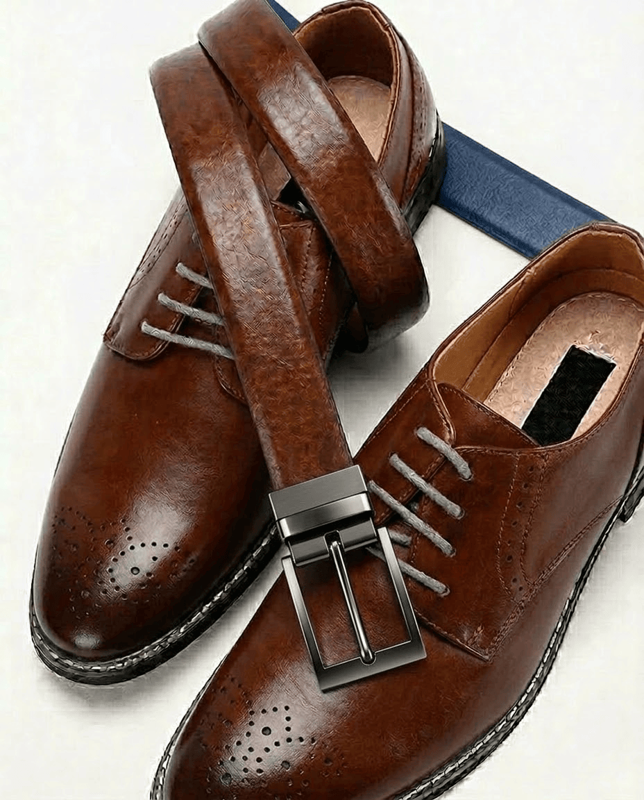 Mens 100% Genuine Leather Belt - NEXORO Glossy Navy Finish (Brown & BLUE Reversible) — Leather Belts for Men | THE MEN THING