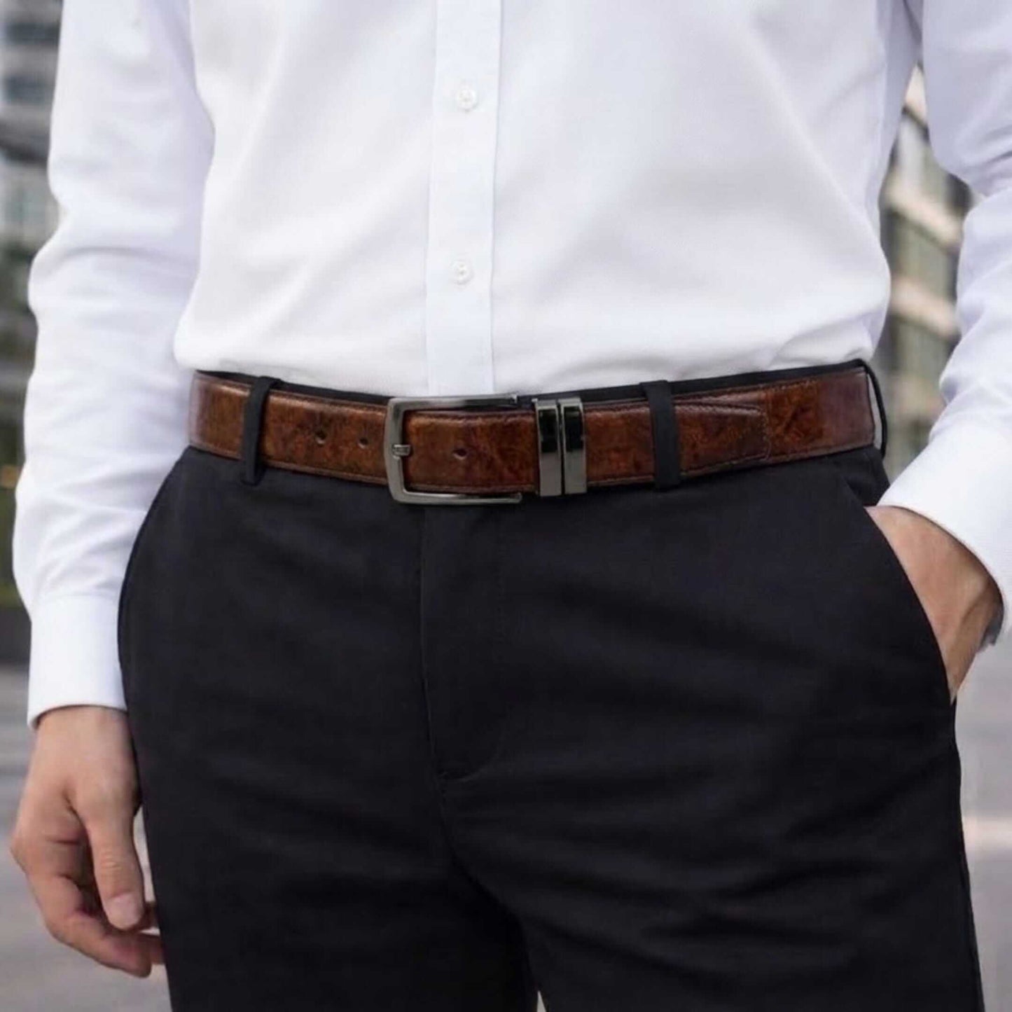 Mens 100% Genuine Leather Belt - NEXORO Glossy Navy Finish (Brown & BLUE Reversible) — Leather Belts for Men | THE MEN THING