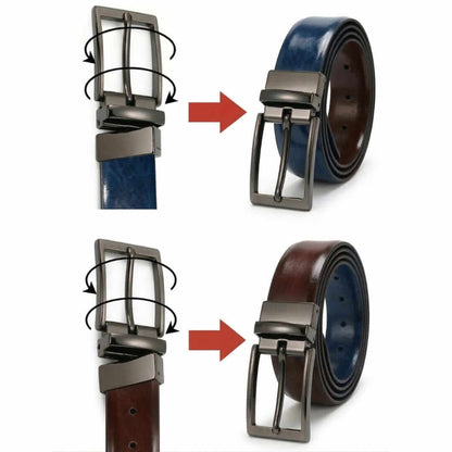 Mens 100% Genuine Leather Belt - NEXORO Glossy Navy Finish (Brown & BLUE Reversible) — Leather Belts for Men | THE MEN THING