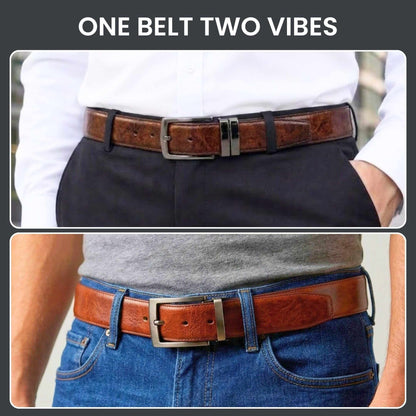 Mens 100% Genuine Leather Belt - NEXORO Glossy Navy Finish (Brown & BLUE Reversible) — Leather Belts for Men | THE MEN THING