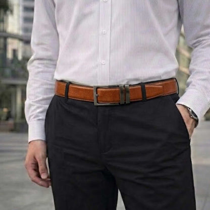 Mens 100% Genuine Leather Belt - NOVEXO Smooth Navy Finish (Brown & BLUE Reversible) — Leather Belts for Men | THE MEN THING