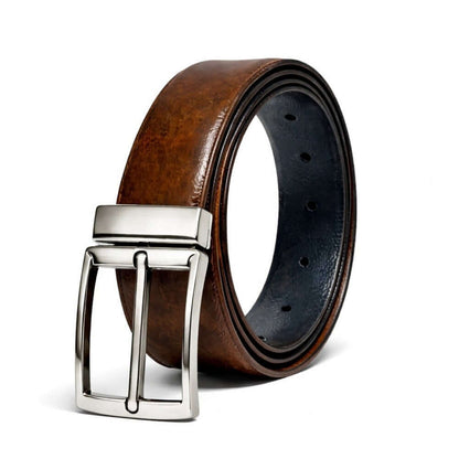 Mens 100% Genuine Leather Belt - REVANO Smooth Navy Classic (Brown & BLUE Reversible) — Leather Belts for Men | THE MEN THING