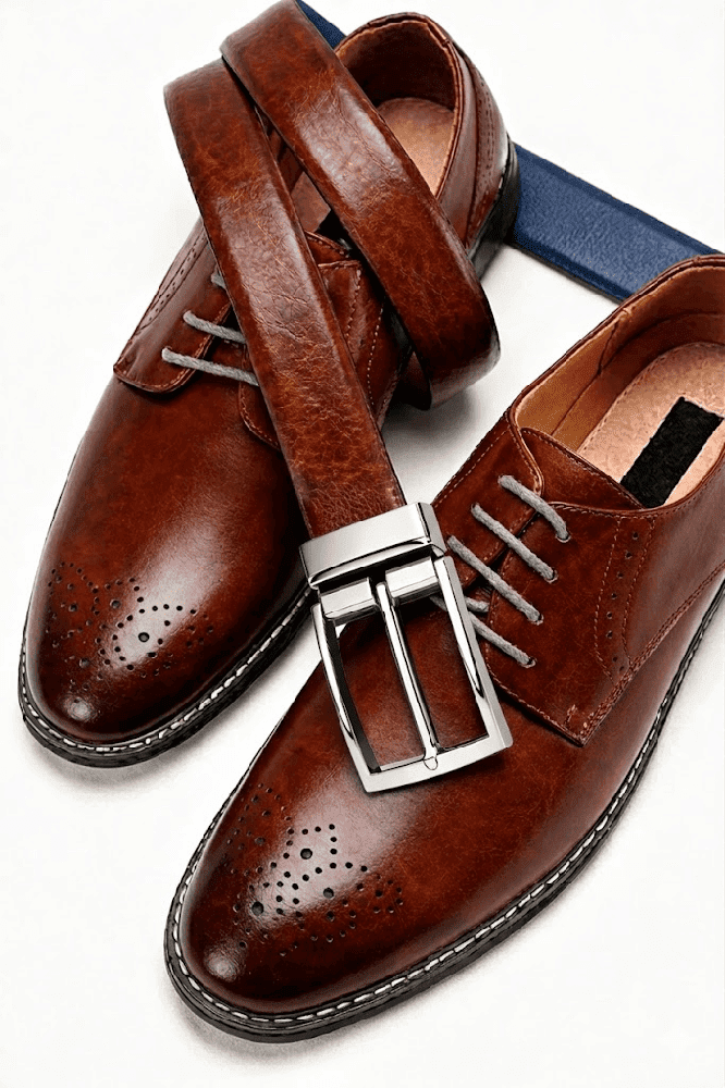 Mens 100% Genuine Leather Belt - REVANO Smooth Navy Classic (Brown & BLUE Reversible) — Leather Belts for Men | THE MEN THING