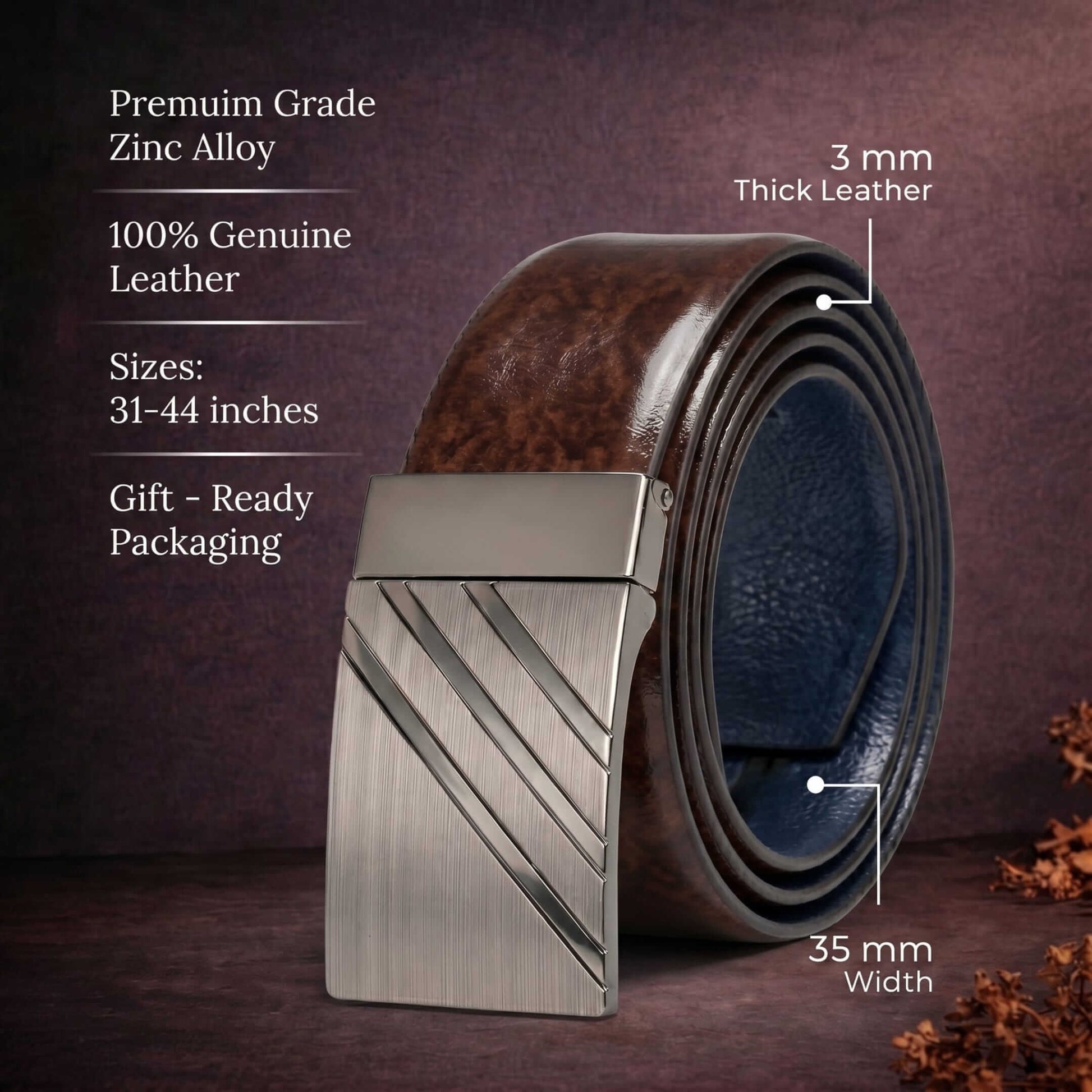 Mens Genuine Leather Belt | 2 in 1 Reversible (Brown & BLUE) (1 Pc.) - STRYVA - THE MEN THING