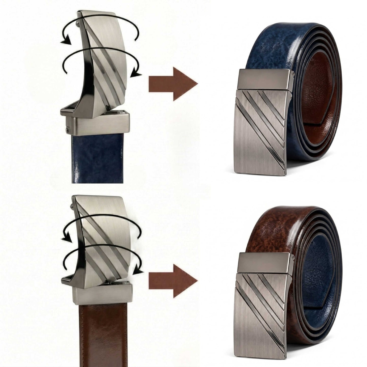 Mens Genuine Leather Belt | 2 in 1 Reversible (Brown & BLUE) (1 Pc.) - STRYVA - THE MEN THING