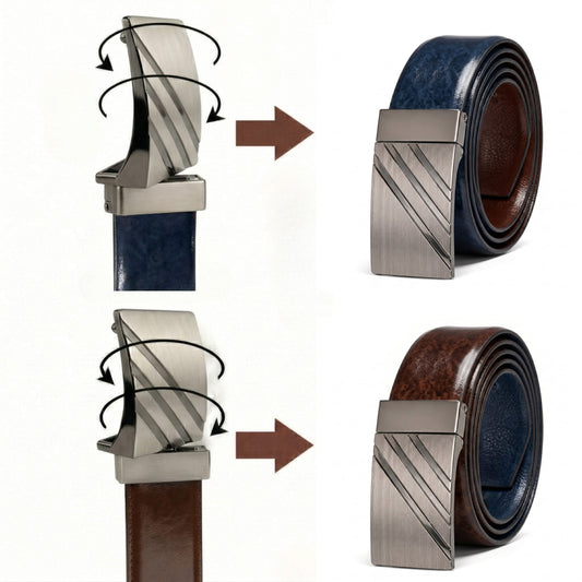Mens Genuine Leather Belt | 2 in 1 Reversible (Brown & BLUE) (1 Pc.) - STRYVA - THE MEN THING