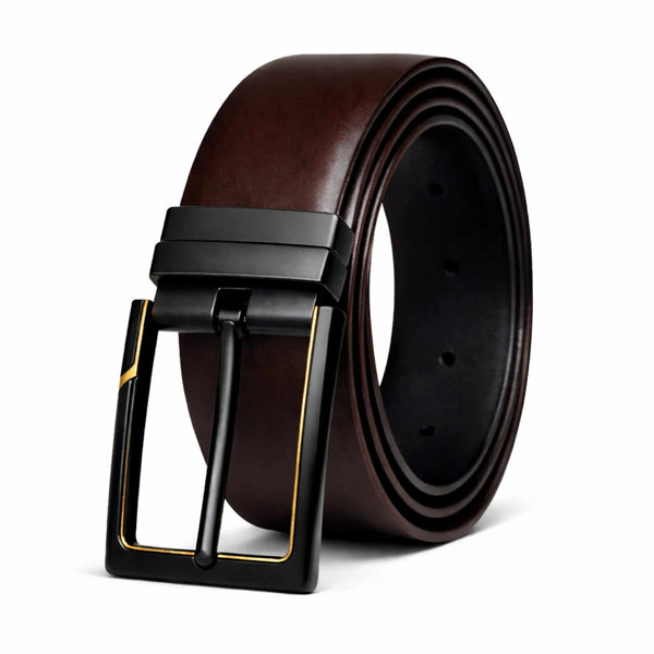 Mens 100% Genuine Leather Belt - ARVIX Smooth Matte (Brown & Black Reversible)