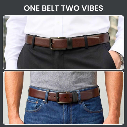 Mens 100% Genuine Leather Belt - ARVIX Smooth Matte (Brown & Black Reversible) — Leather Belts for Men | THE MEN THING