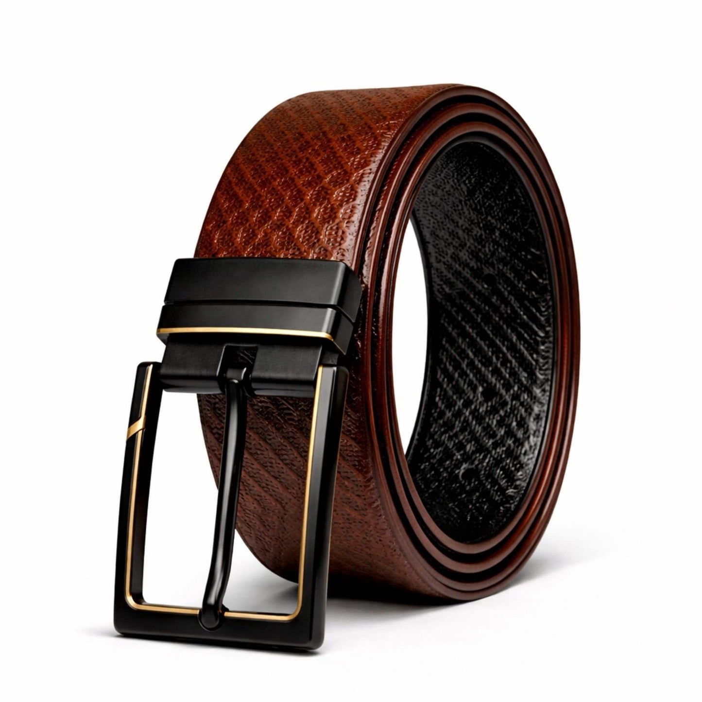 Mens 100% Genuine Leather Belt - AURETOR Basket Weave Emboss (Brown & Black Reversible) — Leather Belts for Men | THE MEN THING