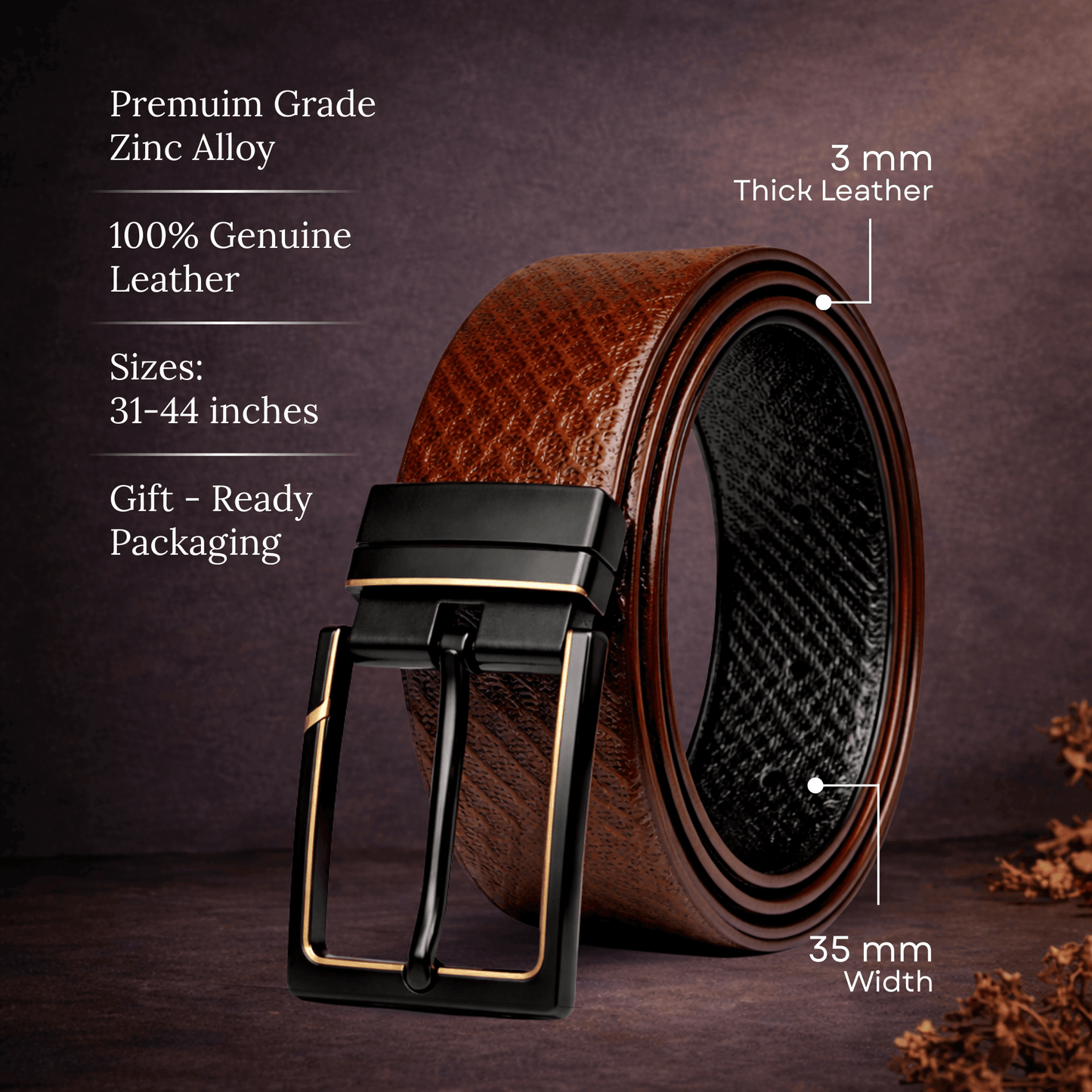 Mens 100% Genuine Leather Belt - AURETOR Basket Weave Emboss (Brown & Black Reversible) — Leather Belts for Men | THE MEN THING