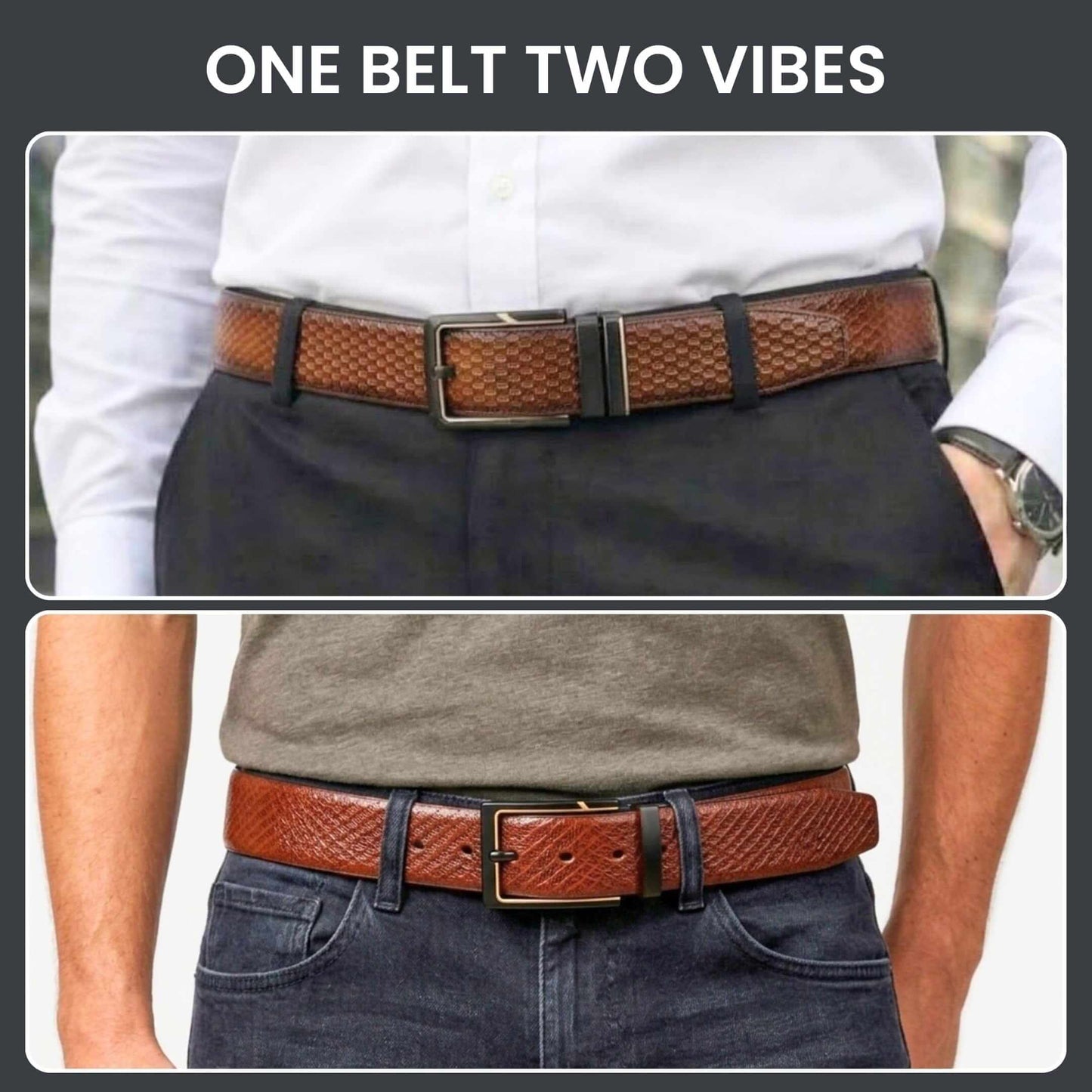 Mens 100% Genuine Leather Belt - AURETOR Basket Weave Emboss (Brown & Black Reversible) — Leather Belts for Men | THE MEN THING