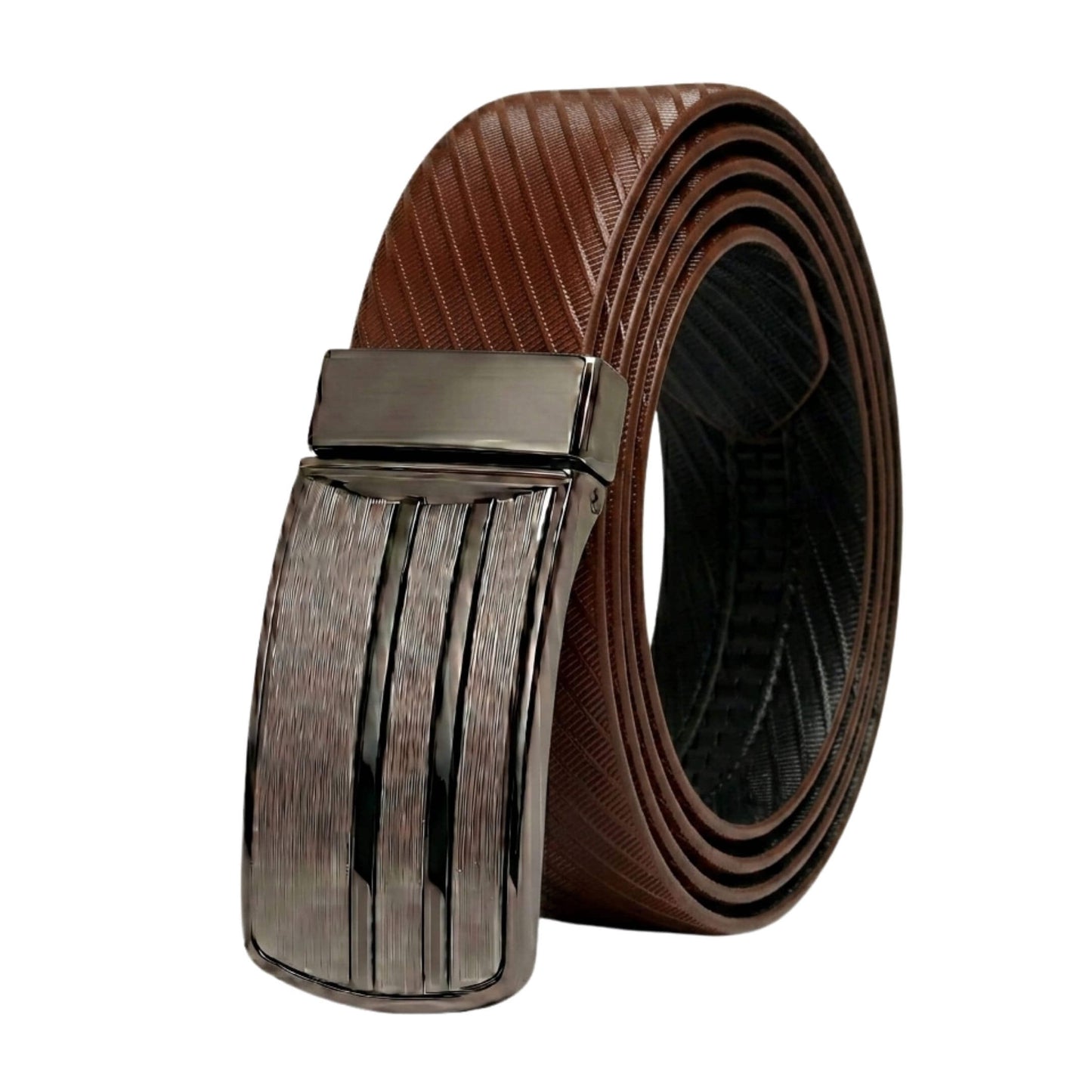 Mens 100% Genuine Leather Belt - AUREX Diagonal Rib Plate (Brown & Black Reversible) — Leather Belts for Men | THE MEN THING