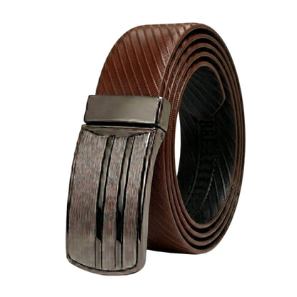 Mens 100% Genuine Leather Belt - AUREX Diagonal Rib Plate (Brown & Black Reversible) — Leather Belts for Men | THE MEN THING