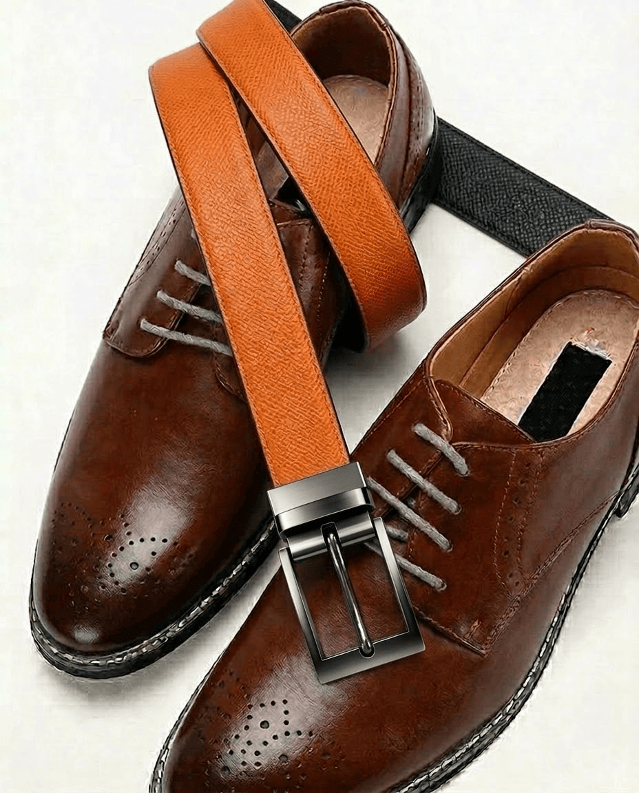 Mens 100% Genuine Leather Belt - AUREXO Fine Grain Tan Core (Brown & Black Reversible) — Leather Belts for Men | THE MEN THING