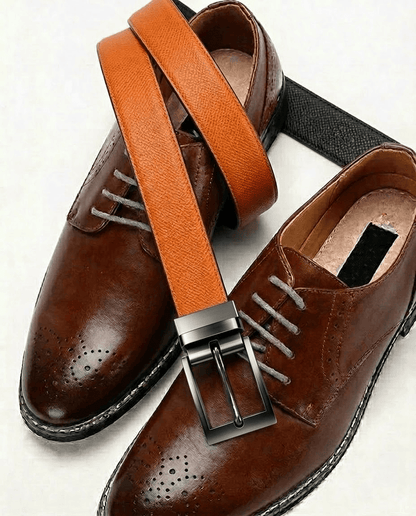 Mens 100% Genuine Leather Belt - AUREXO Fine Grain Tan Core (Brown & Black Reversible) — Leather Belts for Men | THE MEN THING